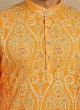 Elegant Mustard Yellow Thread Embroidered Silk Kurta Pajama